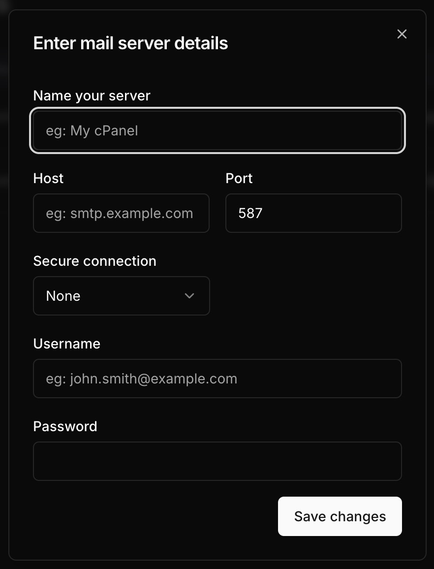 Add mail server details
